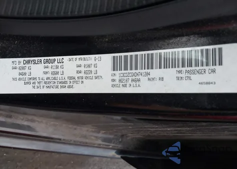 2013 Dodge Avenger Sxt from USA, damaged, VIN 1C3CDZCGXDN741204